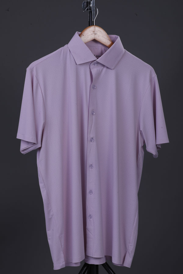Premium Stripe Jaquard Light Pink DapperTee Open Shirt Polo For Office