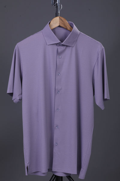 Premium Stripe Jaquard Lavender DapperTee Open Shirt Polo For Office
