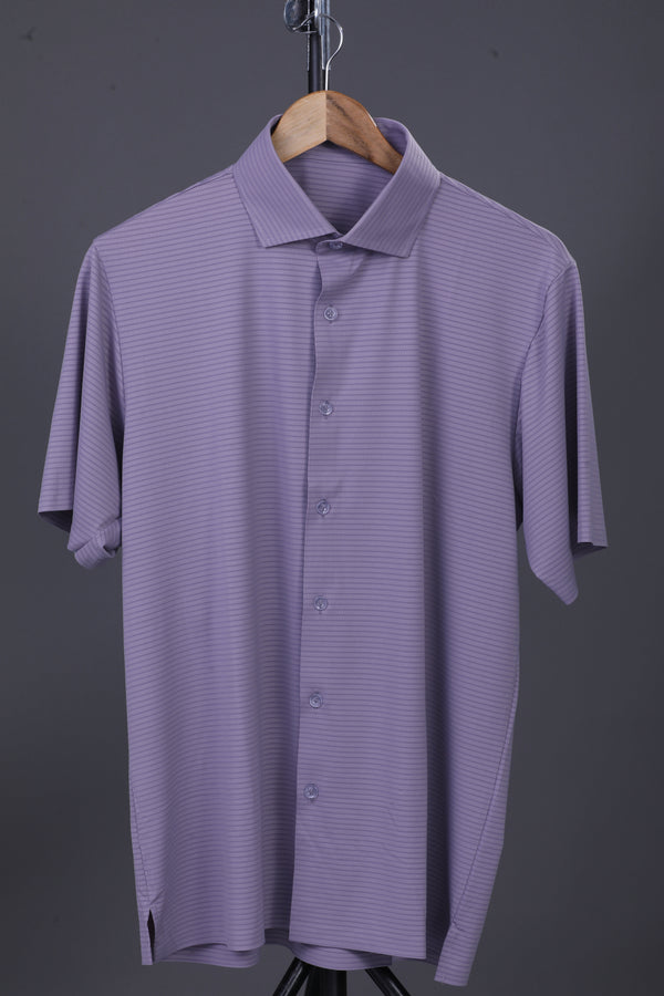 Premium Stripe Jaquard Lavender DapperTee Open Shirt Polo For Office