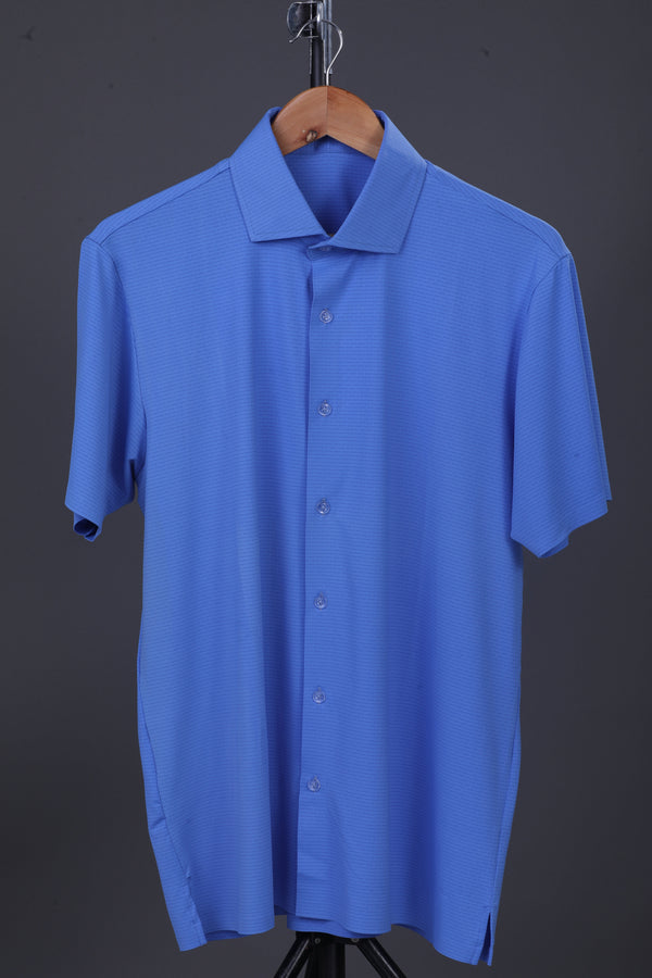 Premium Stripe Jaquard Blue  DapperTee Open Shirt Polo For Office