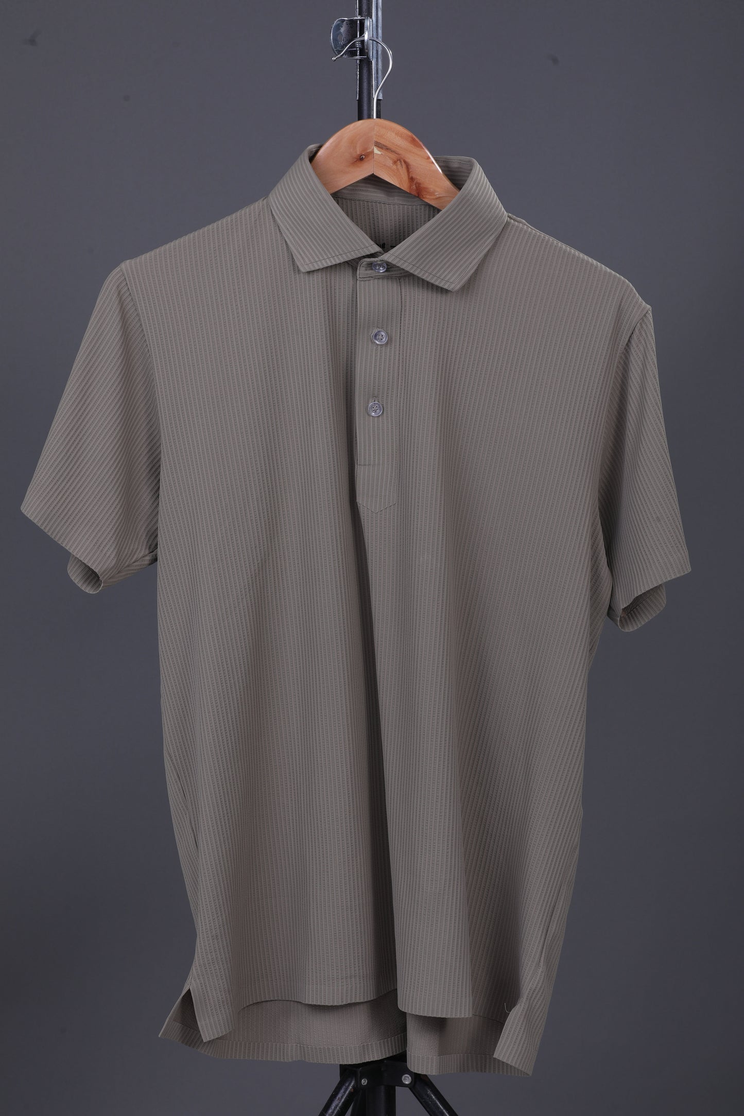 Premium Stripe Jaquard Light Khaki DapperTee Polo For Office