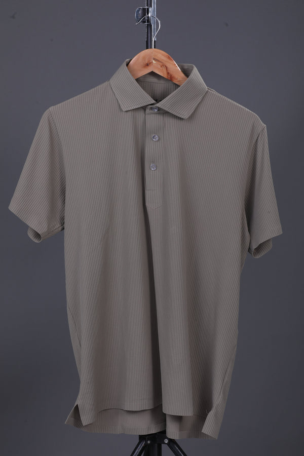 Premium Stripe Jaquard Light Khaki DapperTee Polo For Office
