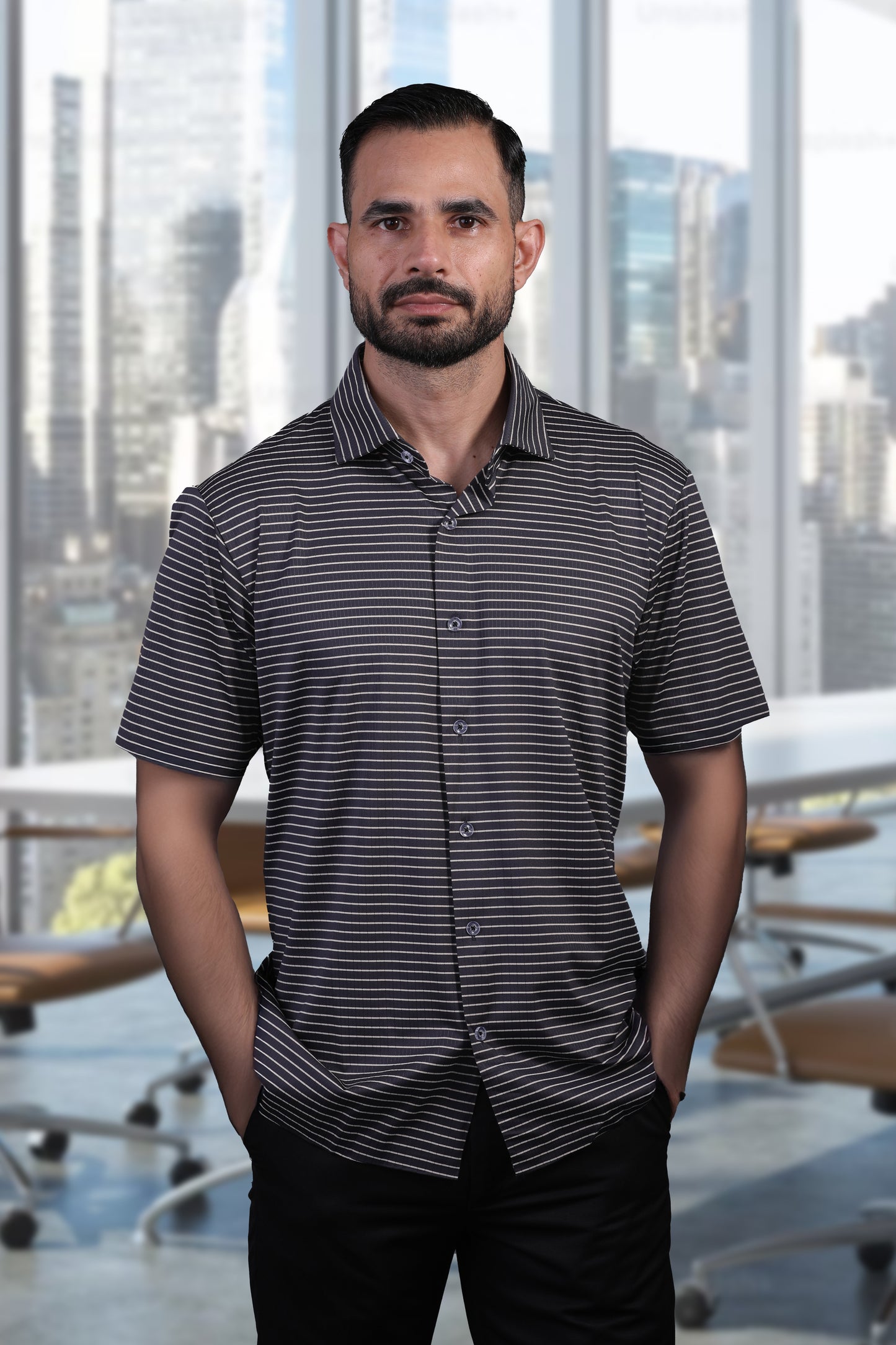 Regal Stunning Black Stripe Open Shirt Polo