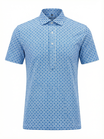 Regal Light Blue Square Jaquard Print Polo