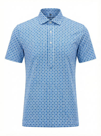 DapperTee Regal light blue square jacquard polo premium professional corporate office attire.