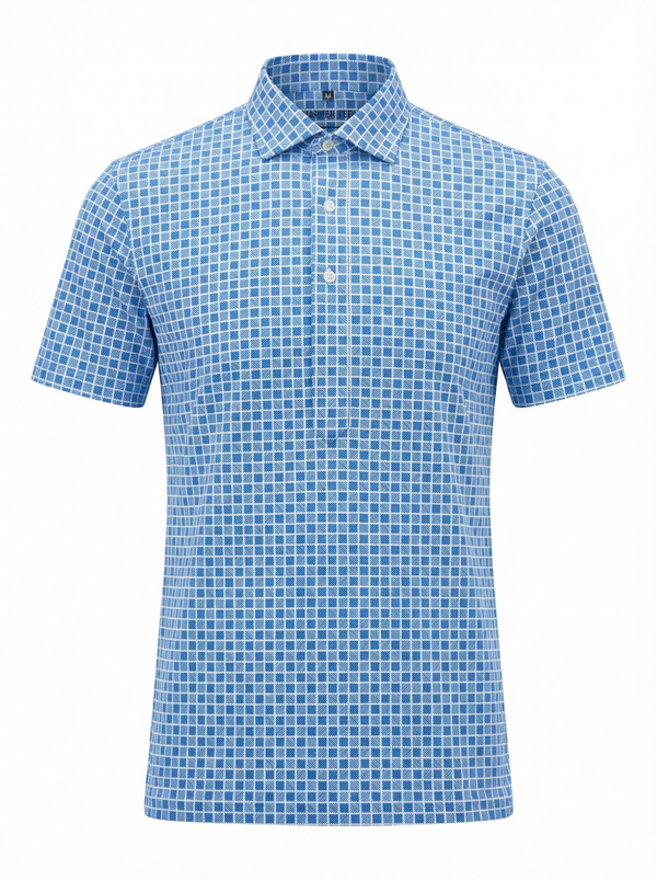 Regal Light Blue Square Jaquard Print Polo