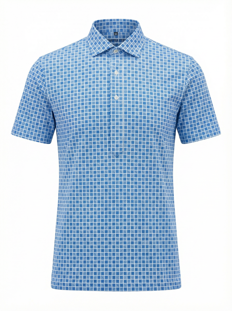 DapperTee Regal light blue square jacquard polo premium professional corporate office attire.