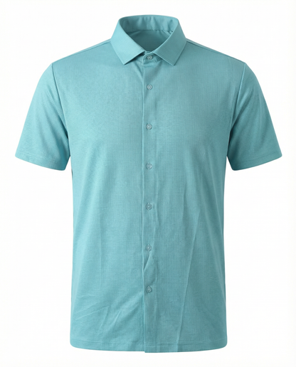 DapperTee Super jacquard light teal open shirt premium professional corporate office attire.