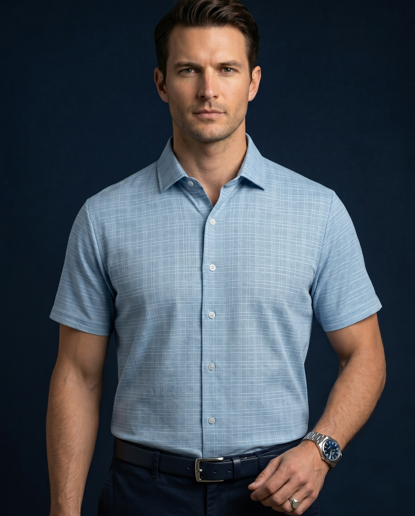 Paris Blue Checks Texture Jaquard Design Polo Shirt