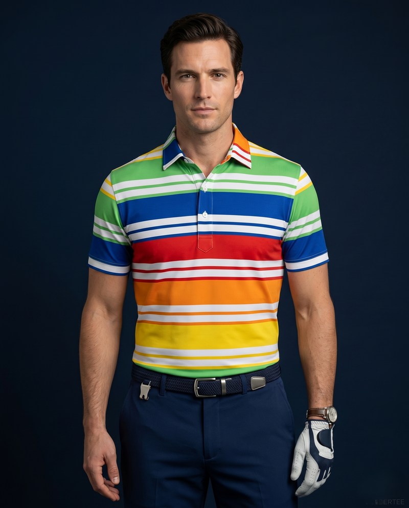 Europe Design Orange Red Blue Yellow Stripe Print Polo Version 2