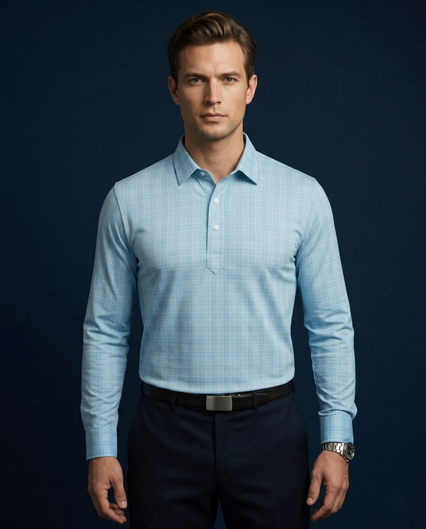 Denmark Blue Checks Long Sleeve Polo