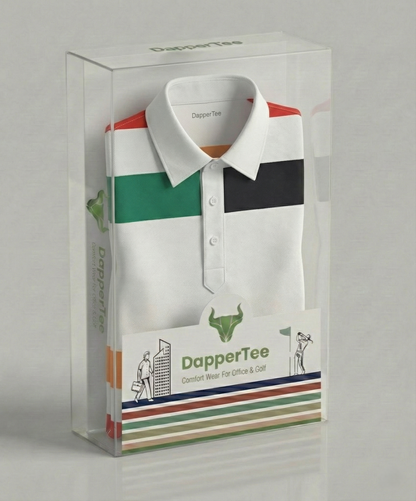 DapperTee premium golf polo luxury packaging for high end professional athletic gifting.