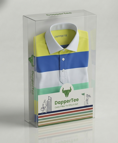 DapperTee premium golf polo luxury packaging for high end professional athletic gifting.