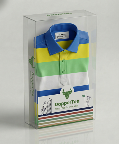 DapperTee premium golf polo luxury packaging for high end professional golf gifting.