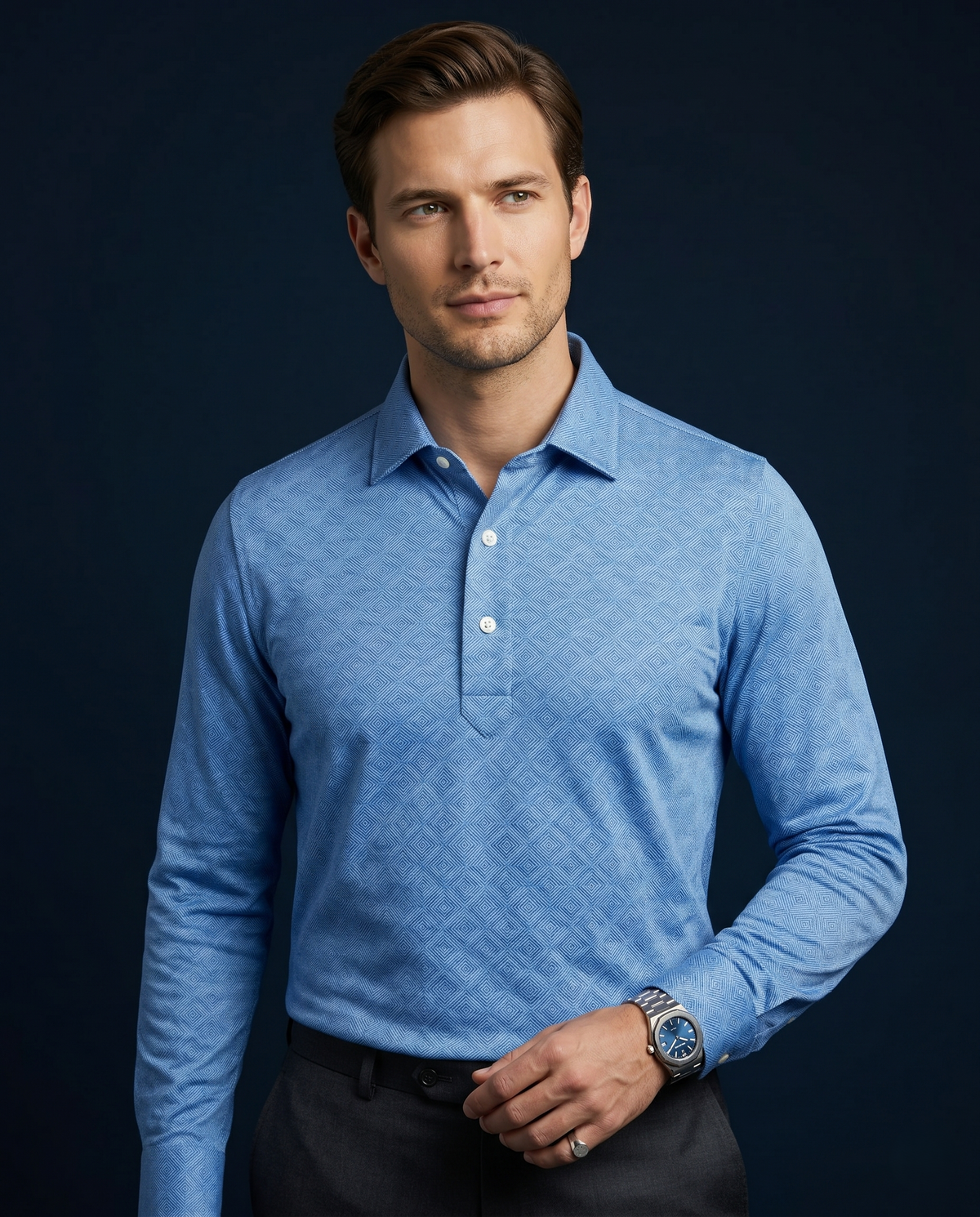 Norway Blue Squares Long Sleeves Polo