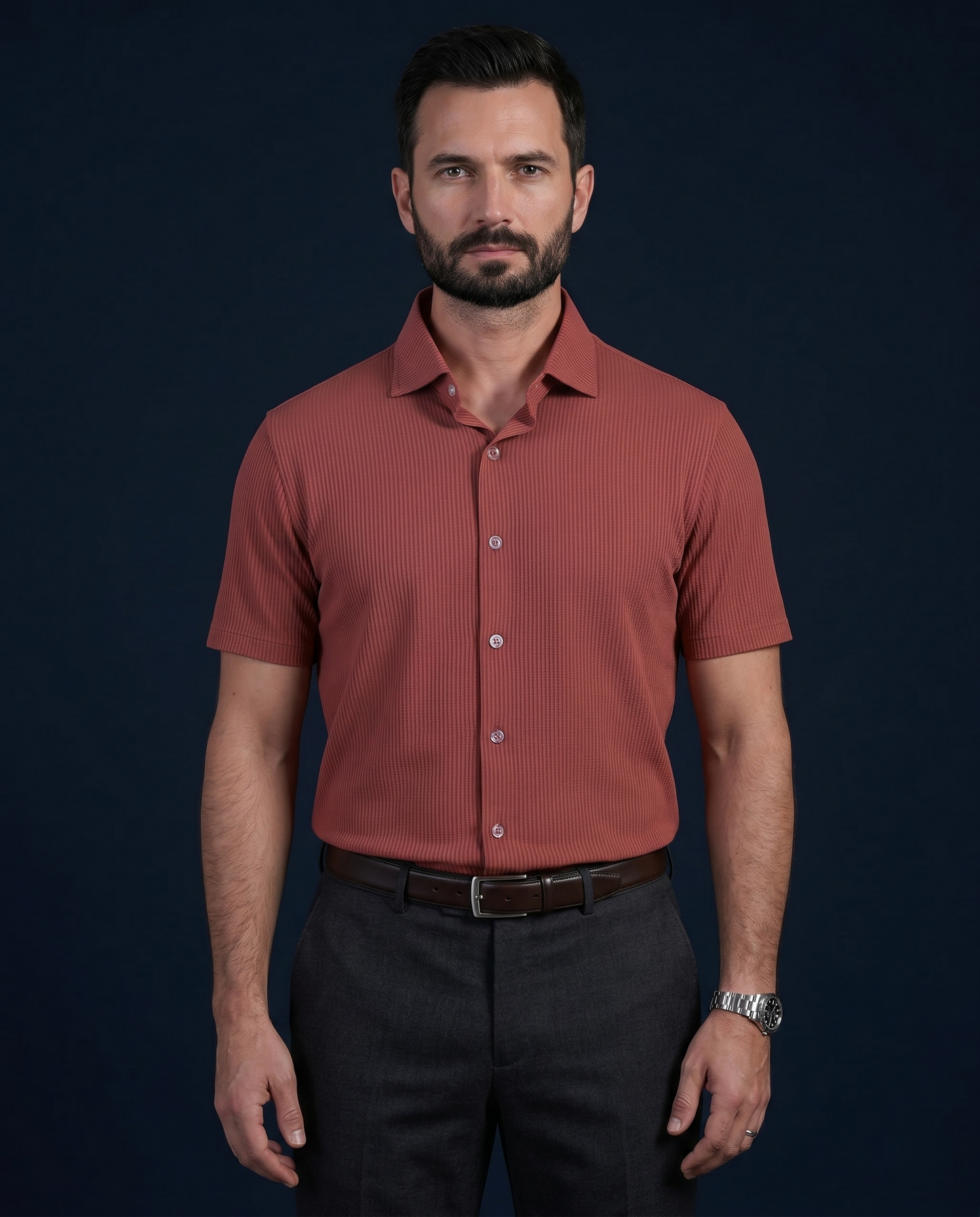 Premium Structured Knit Brown Open Polo Shirt