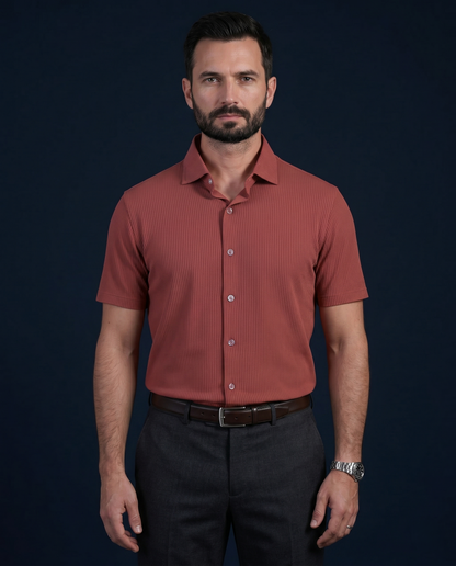 Premium Structured Knit Brown Open Polo Shirt
