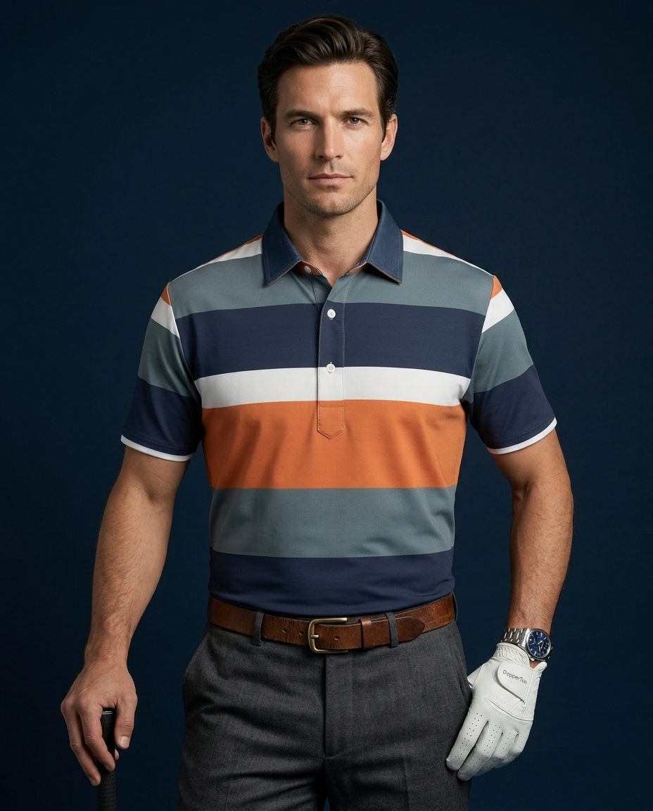 Pure Essential Flex Green Black White Orange Polo