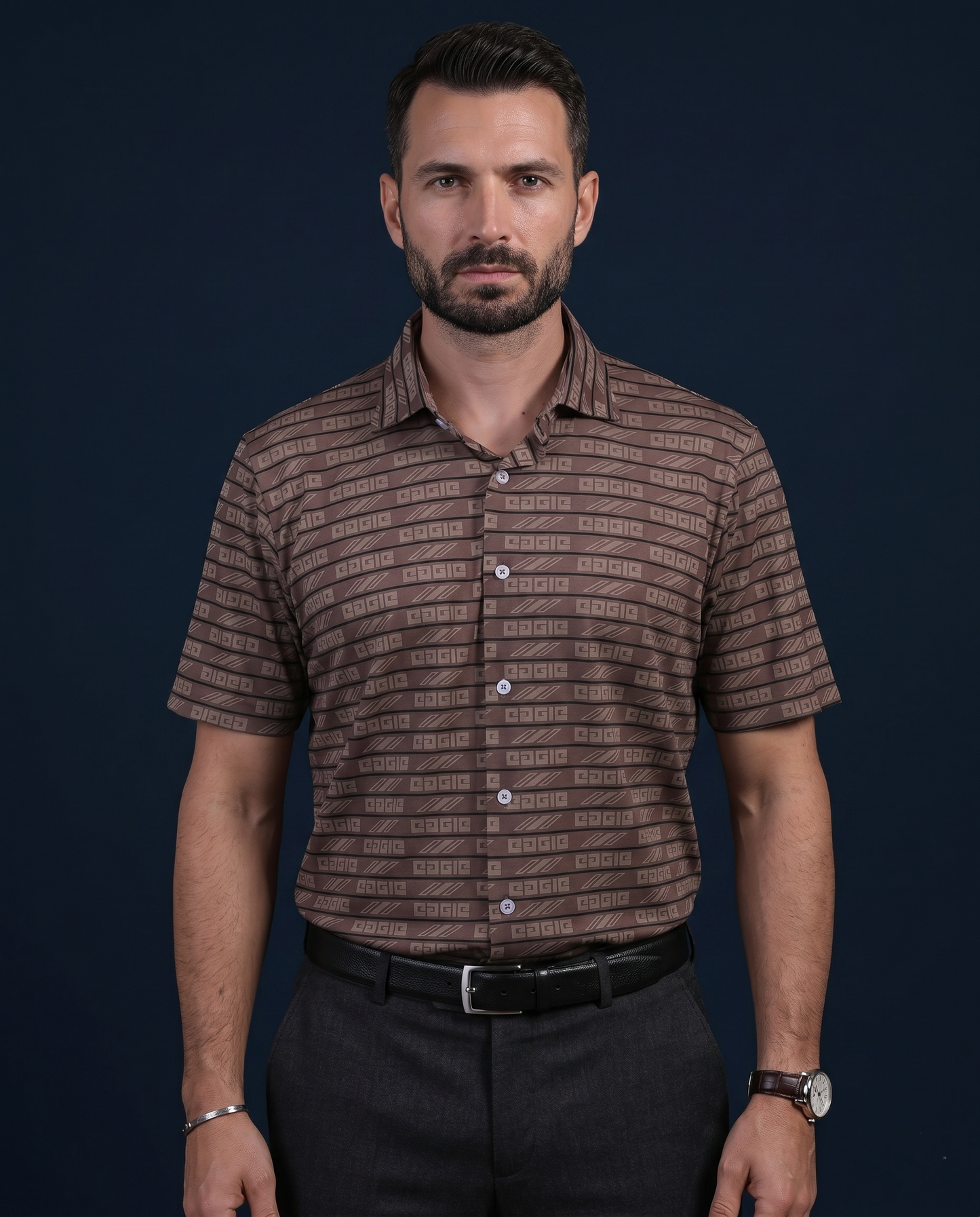 Pure Essential Flex Brown Jaquard Polo Shirt