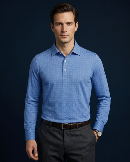 Italiano Brunetti Blue Long Sleeves Polo