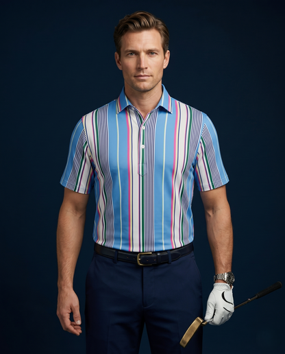 Vertical Luxe Stripes Blue Print Polo