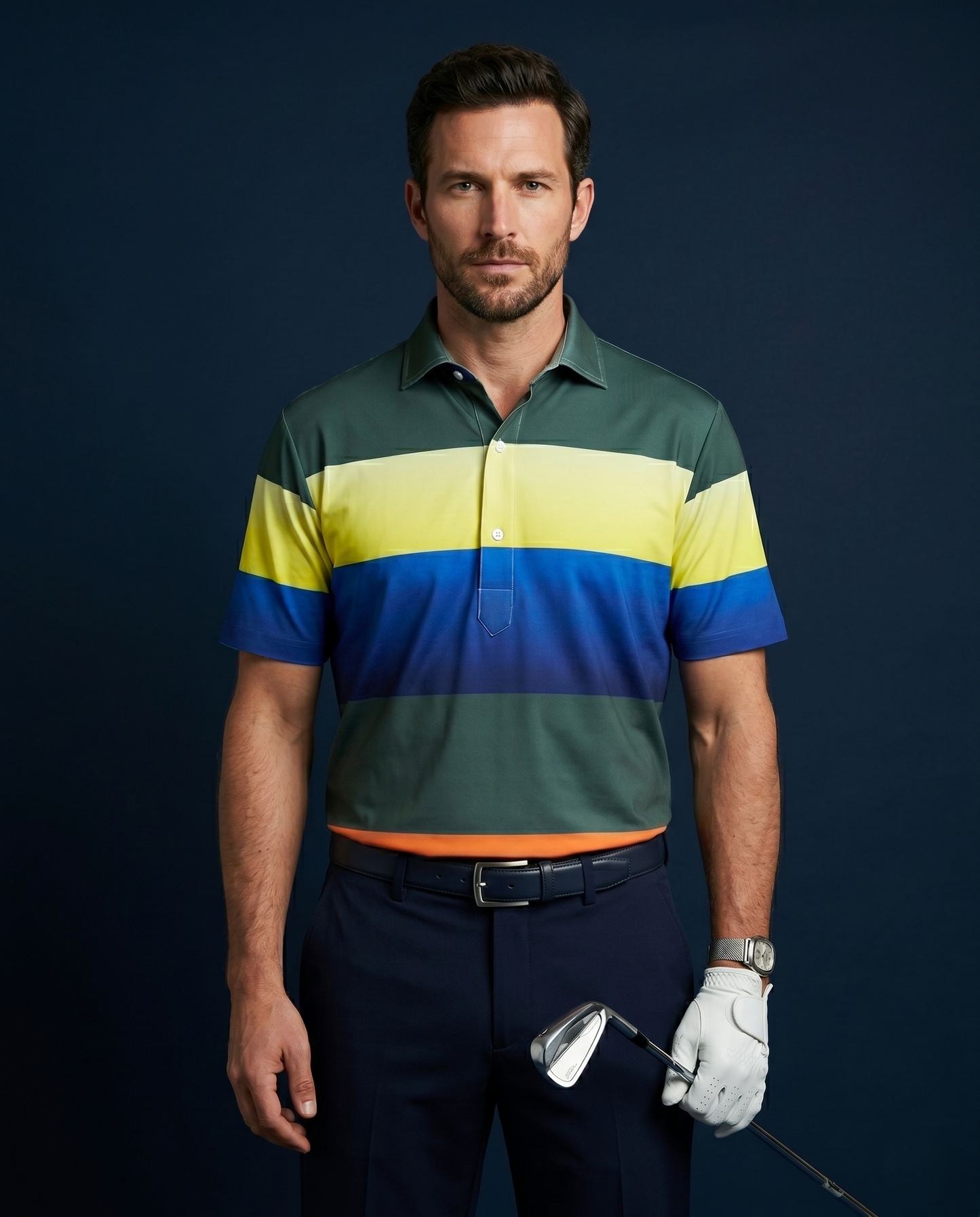 Multi Stripe Five Blocks Green & Yellow Golf Polo