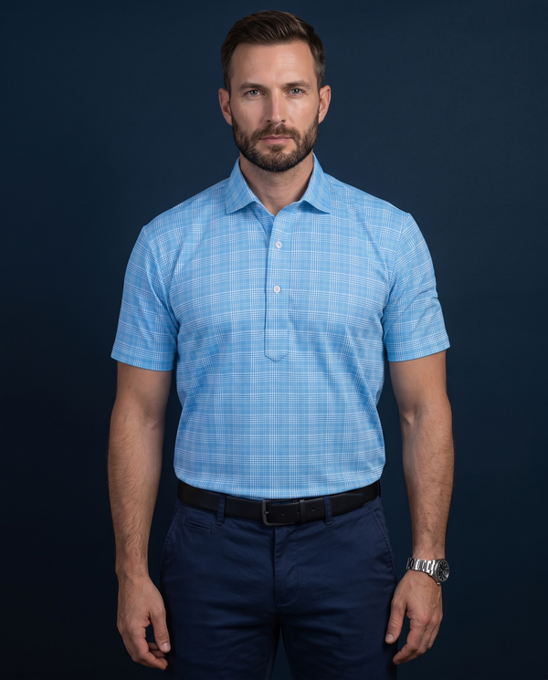 Prestige Classic Light Blue Checks Print Polo