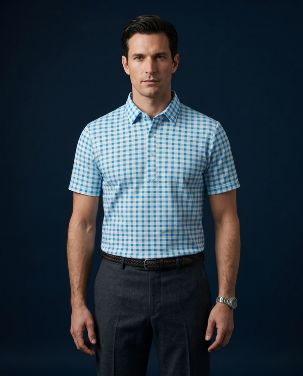 British Oxford Blue & White Checks Office Polo