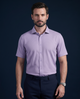 Premium Stripe Jaquard Lavender Open Polo Shirt For Office
