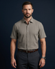Premium Stripe Jaquard Khaki  DapperTee Open Polo Shirt For Office