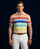Europe Design Orange Red Blue Yellow Stripe Print Polo