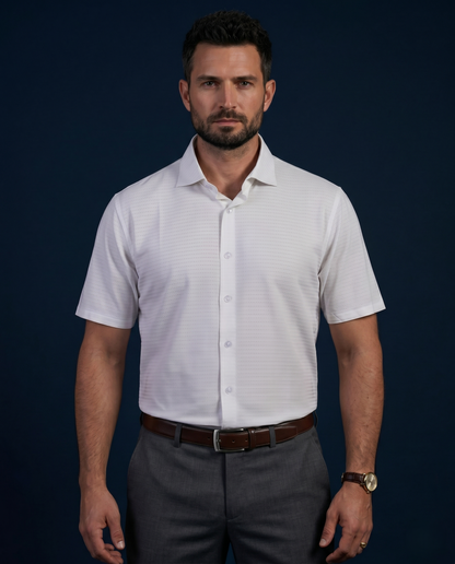 Regal Basic White Dot Jaquard Open Polo Shirt