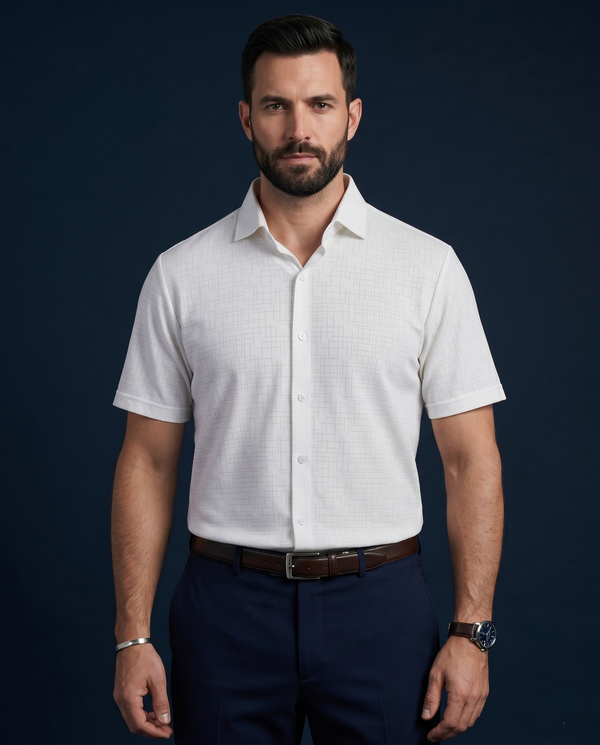Regal Basic Jaquard Design White Open Polo Shirt