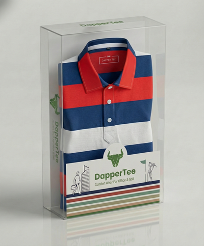 DapperTee premium golf polo luxury packaging for high end professional athletic gifting.