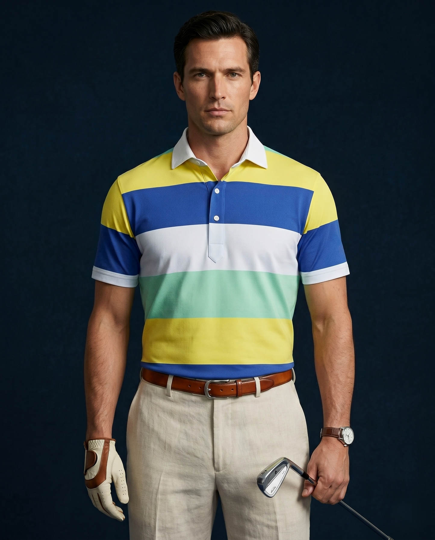 Pure Essential Flex Yellow Blue White Green Polo