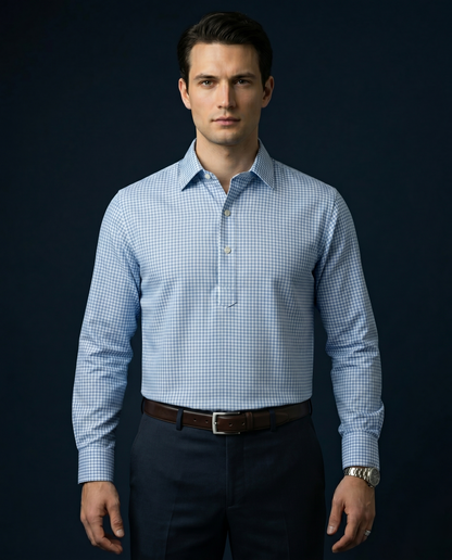 Financial London Blue Checks Long Sleeve Polo