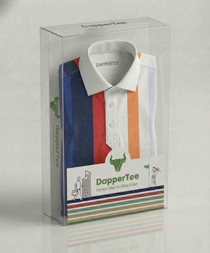 Vertical Blue Black Red Yellow Stripe Print Polo