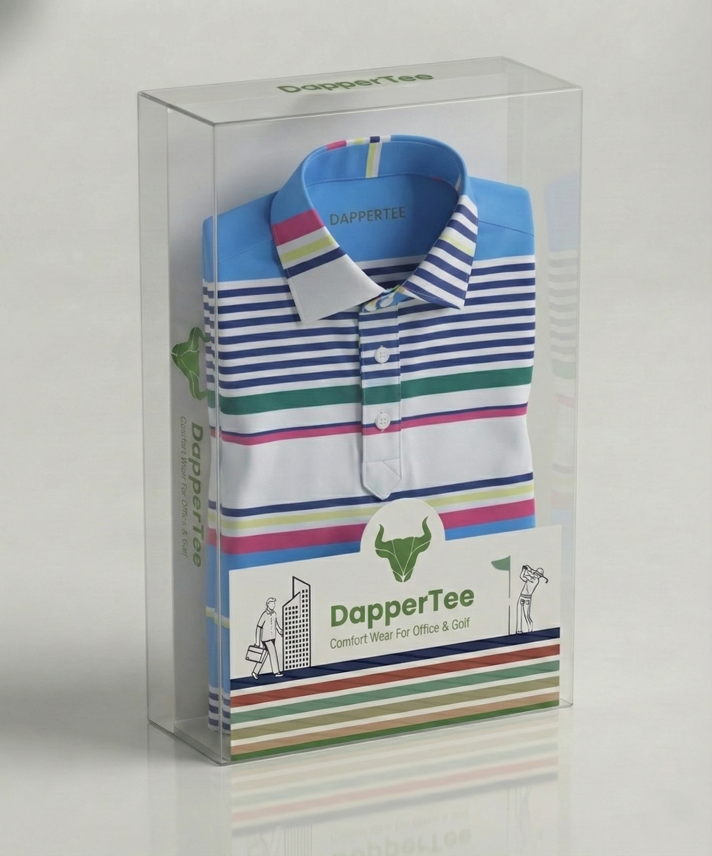 DapperTee premium golf polo in luxury packaging for high-end professional athletic gifting.