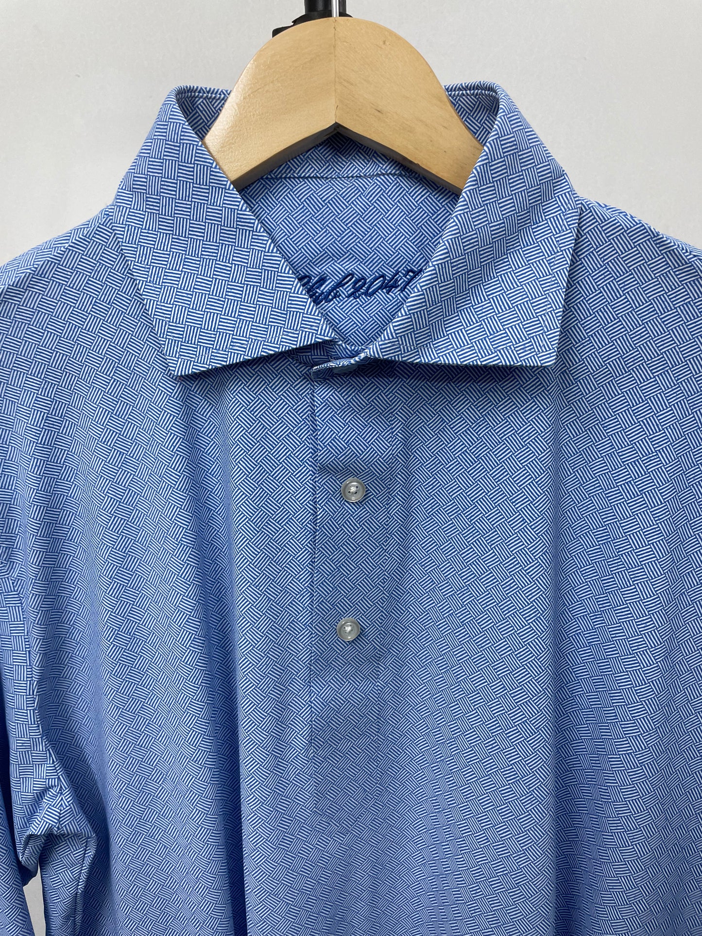Long Sleeve Blue Jaquard print Polo