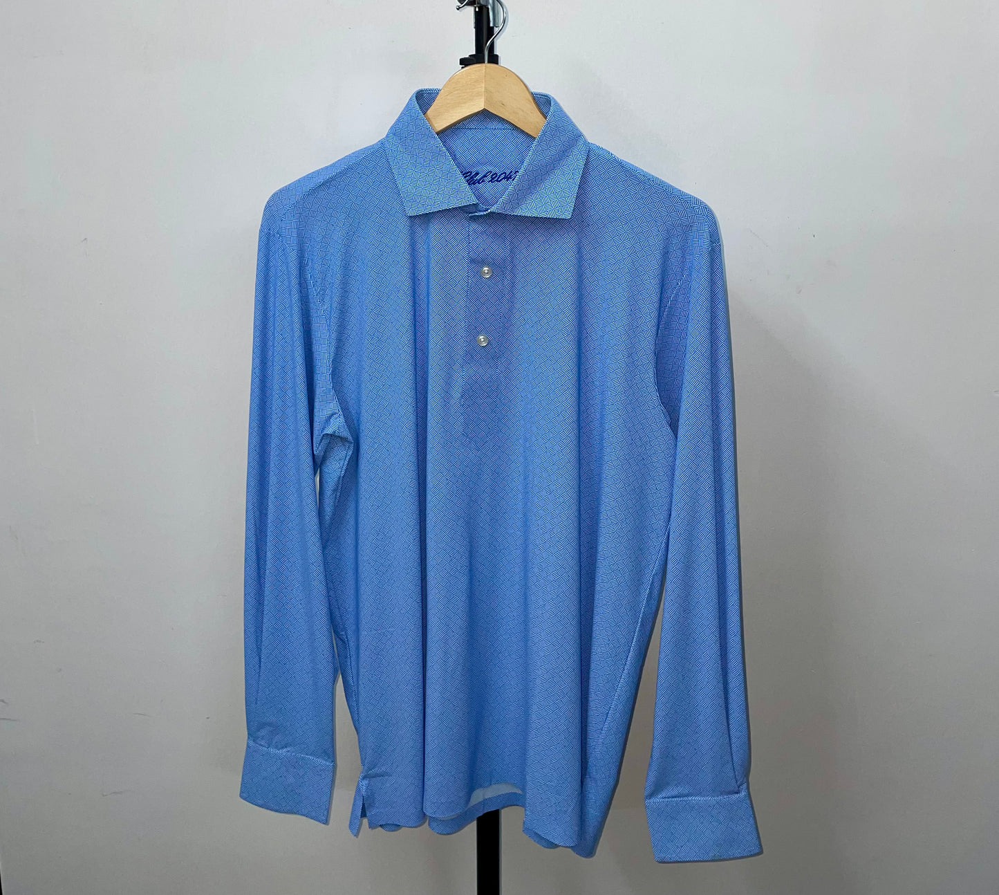 Long Sleeve Blue Jaquard print Polo