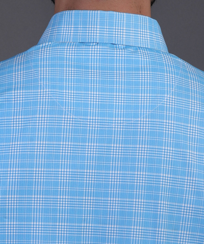 DapperTee blue checks polo featuring professional back yoke and premium tapered fit.