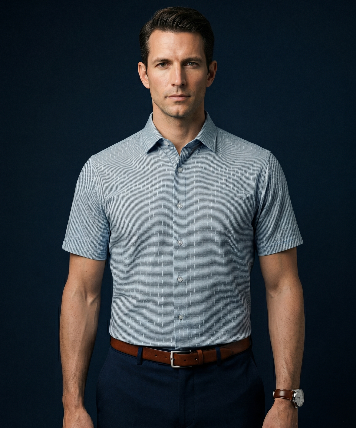 Swede Sea Blue Jaquard Open Shirt