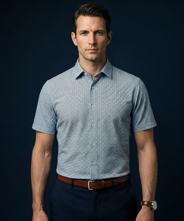 Swede Sea Blue Jaquard Open Shirt