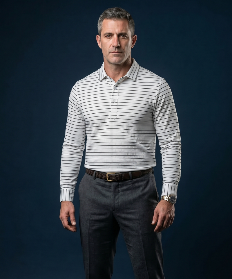 Italian Designer Jaquard Stripe Full Sleeve Polo