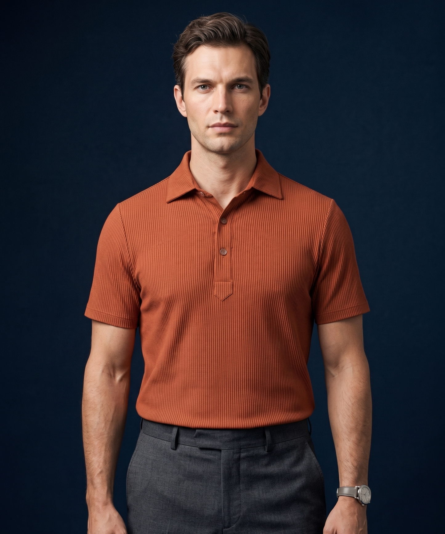 Greek Wine Rust Stripe Structured Polo For Office