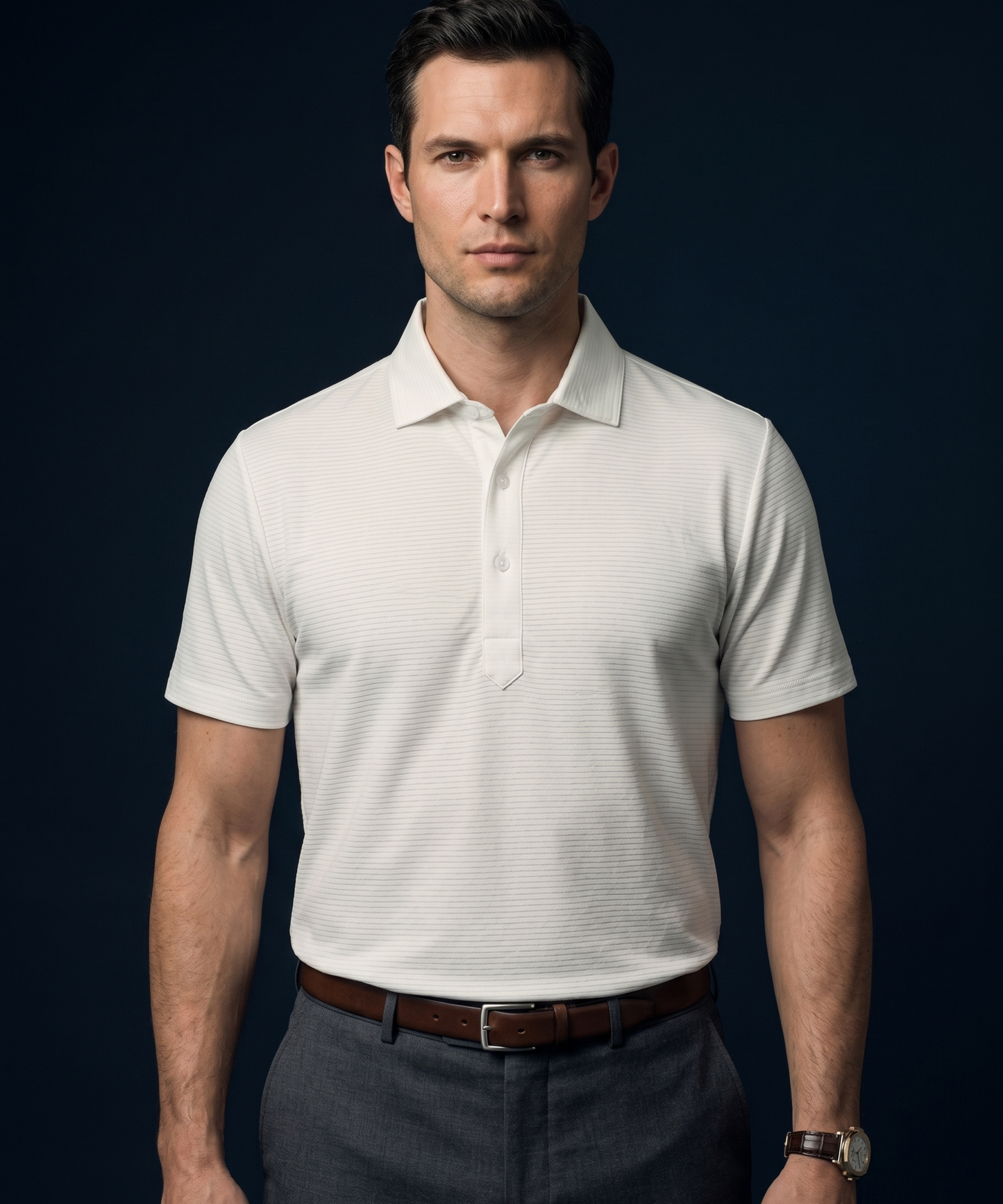Icelandic Elegant White Striper Polo For Office