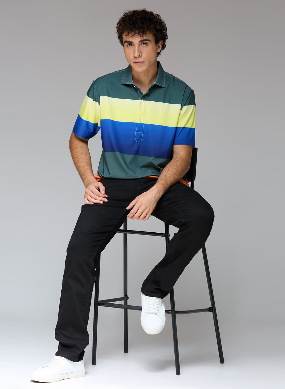Multi Stripe Five Blocks Green & Yellow Golf Polo