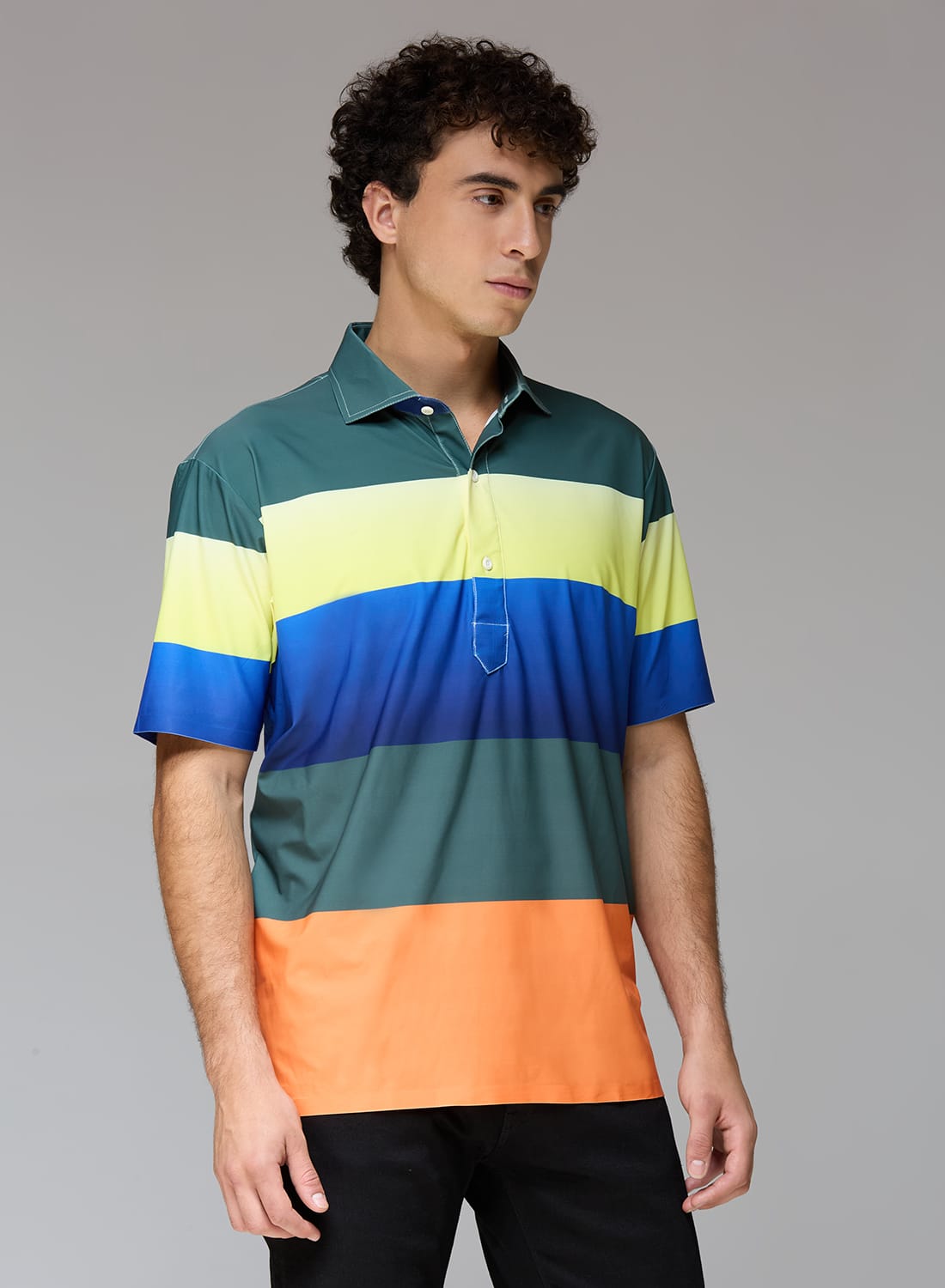 Multi Stripe Five Blocks Green & Yellow Golf Polo