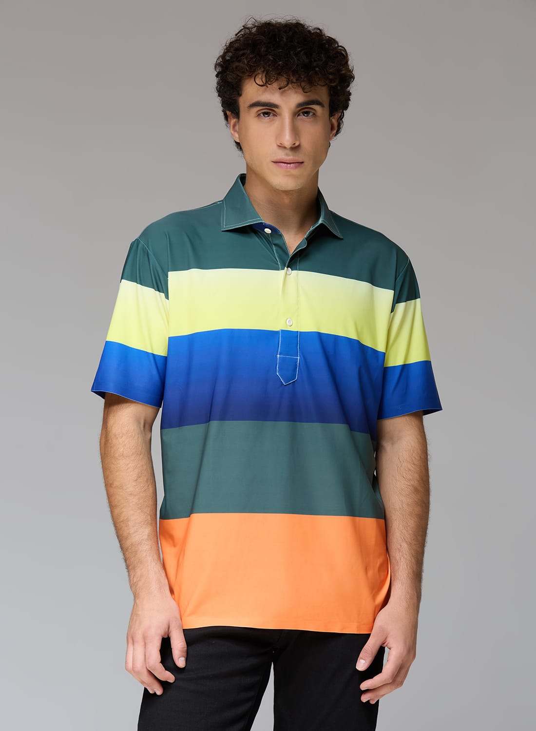 Multi Stripe Five Blocks Green & Yellow Golf Polo