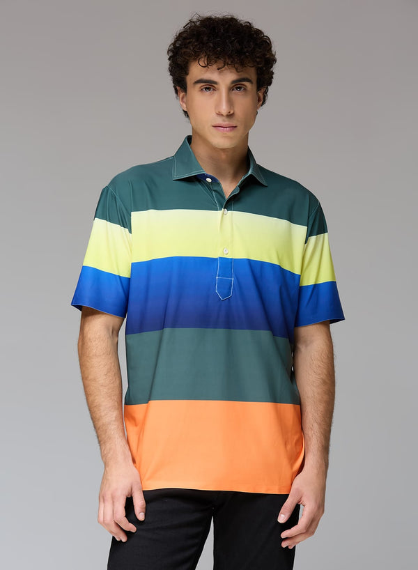 Multi Stripe Five Blocks Green & Yellow Golf Polo